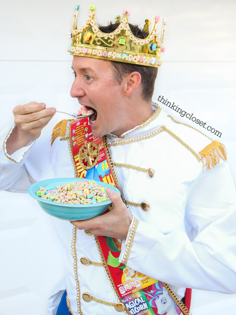 "Prince Charming" or rather "Prince CHARM-ing" Punny Halloween Costume...just one of three clever Disney-themed Punny Halloween Costume ideas for the pun-loving family of three! Check out the post for the full DIY run-down on this creative costume and sneak a peek at Taco Belle and Minnie M&M!