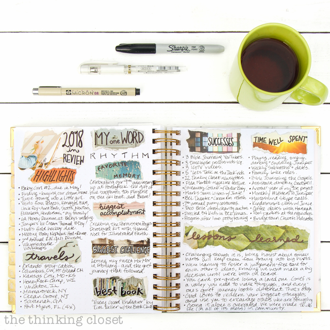 2018 in Review: An Exercise in Gratitude | Before we set our goals for the new year, let's get our hearts in the right place by conducting a "year in a review" spread in our planner or bullet journal–so we can foster a heart of gratitude for the gifts last year brought our way...even in its hardships, unmet goals, and squandered time. Here's the how-to and the big WHY....