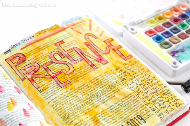 Here's a look at my latest Bible Journaling spread where I meditating on what to let go of...and what to take on in 2019! You can see more of my Bible pages using the hashtag #LaurensBiblePages on Instagram or checking out my videos on my YouTube channel, The Thinking Closet.