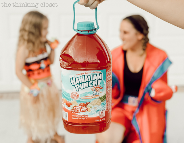 "Hawaiian Punch" Punny Halloween Costume for a Dynamic Duo: great for a parent & Moana-loving kid or a couple! Here's the inside scoop on our 8th annual creative punny Halloween costumes...including our other duo, "Dr. Pepper." Also, check out our punny Halloween costumes from the past 7 years! So many groan-worthy costume ideas.