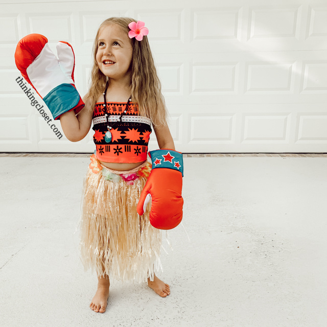 The "Hawaiian" part of our "Hawaiian Punch" Punny Halloween Costume...SUCH a fun costume for a Dynamic Duo like a parent & Moana-loving kid or a couple! Here's the inside scoop on our 8th annual creative punny Halloween costumes...including our other duo, "Dr. Pepper." Also, check out our punny Halloween costumes from the past 7 years! So many groan-worthy costume ideas.
