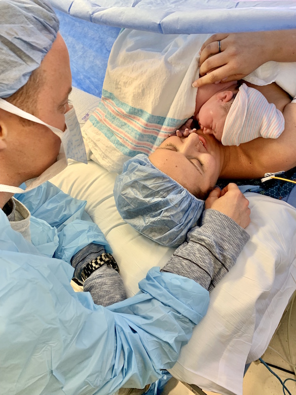 Skin to skin time with mama in the O.R. | Pepper's Birth Story via ThinkingCloset.com