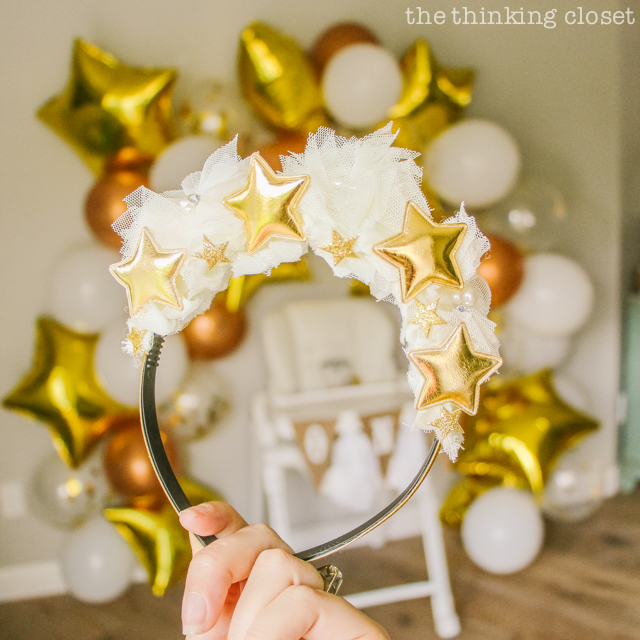 Star floral crown for the birthday girl! | A "Twinkle Twinkle Little Star" 1st Birthday Party, inspired by our favorite baby lullaby. DIY party ideas for a dazzling celebration for your shining star's first birthday or baby shower!