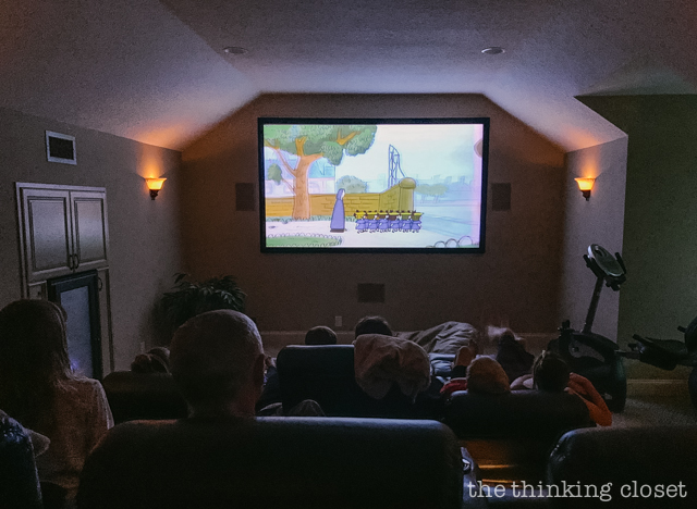 As our grand finale party activity before enjoying birthday cake, the kids had a viewing party of the 1990s animated TV series of Madeline! | | How to host a "Madeline In Paris"-themed 4th birthday party at home with creative DIY party activities, French decor, and costumes inspired by the classic Madeline children's books via ThinkingCloset.com