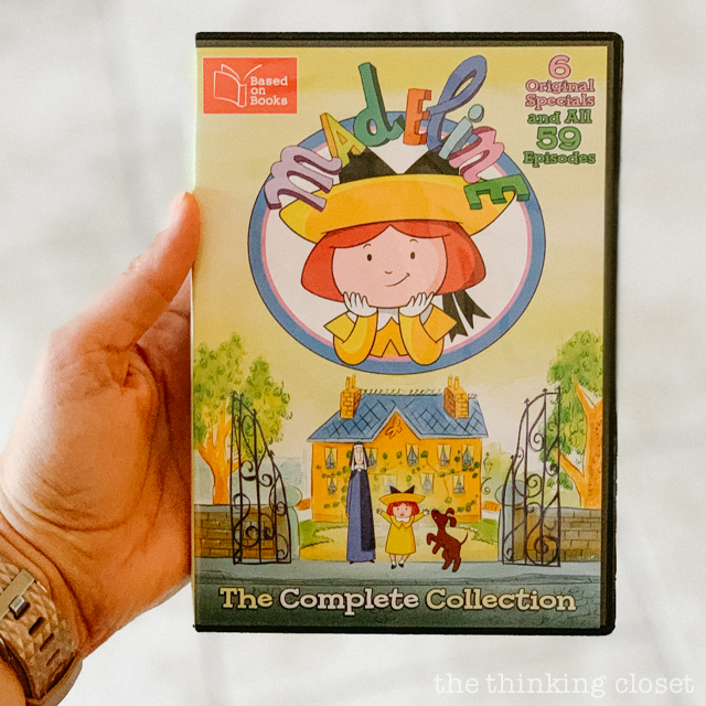 As our grand finale party activity before enjoying birthday cake, the kids had a viewing party of the 1990s animated TV series of Madeline! | | How to host a "Madeline In Paris"-themed 4th birthday party at home with creative DIY party activities, French decor, and costumes inspired by the classic Madeline children's books via ThinkingCloset.com