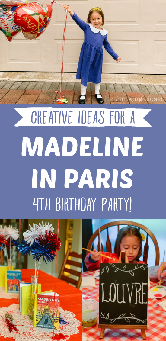 How to host a "Madeline In Paris"-themed 4th birthday party at home with creative DIY party activities, French decor, and costumes inspired by the classic Madeline children's books via ThinkingCloset.com