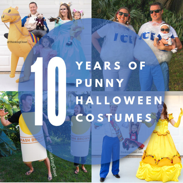 Clever costumes from all 10 years of Lanker Family Punny Halloween Costume History. Most epic and hilarious family costume round-up ever (especially for lovers of visual humor and dad jokes and all the puns) via thinkingcloset.com