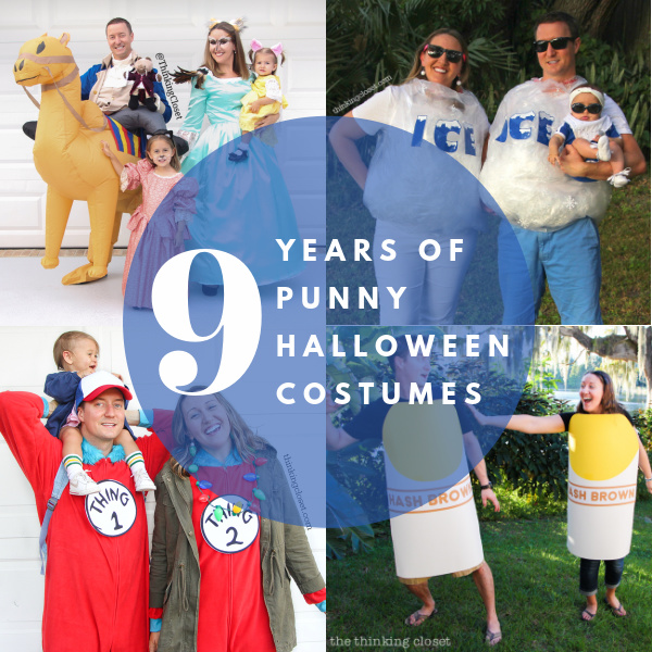 Clever costumes from all 9 years of Lanker Family Punny Halloween Costume History. Most epic and hilarious family costume round-up ever (especially for lovers of visual humor and dad jokes and all the puns) via thinkingcloset.com