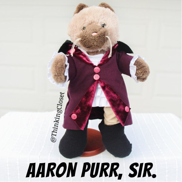 "Aaron Purr, Sir" - Isn't he claw-some? | "HamilPUNS" Family Punny Halloween Costumes & Hamilton Musical Parody Videos! We were "not throwing away our shot" at Hamilton Musical inspired costumes for our 9th Annual Lanker Family Punny Halloween. Get ready to meet Alexander Camelton, Aaron Purr (sir), Angelicat, Owliza, and Piggy, too... The Schuyler Sisters! A HamilTON of fun for the whole pun-loving, musical-theatre-obsessed family! via thinkingcloset.com
