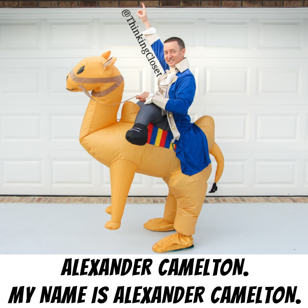 "Alexander Camelton"... plus clever costumes from all 9 years of Lanker Family Punny Halloween Costume History. Most epic and hilarious family costume round-up ever (especially for lovers of visual humor and dad jokes and all the puns) via thinkingcloset.com