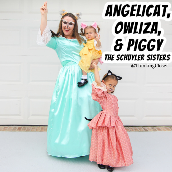 Angelicat, Owliza, and Piggy! The Schuyler Sisters...work! | "HamilPUNS" Family Punny Halloween Costumes & Hamilton Musical Parody Videos! We were "not throwing away our shot" at Hamilton Musical inspired costumes for our 9th Annual Lanker Family Punny Halloween. Get ready to meet Alexander Camelton, Aaron Purr (sir), Angelicat, Owliza, and Piggy, too... The Schuyler Sisters! A HamilTON of fun for the whole pun-loving, musical-theatre-obsessed family! via thinkingcloset.com 