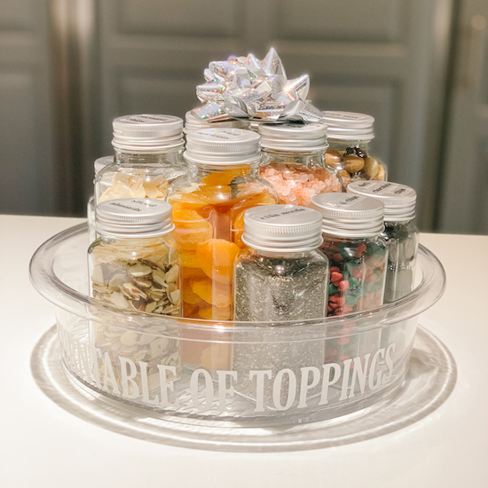 "Mark's Turntable of Toppings": Creative Gift Idea | A step-by-step video & photo tutorial of how I created "Mark's Turntable of Toppings"–a creative birthday or Christmas gift idea adaptable for any lover of sprinkles, spices, and salad toppings...or lazy susans!