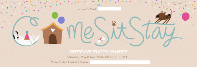 Pepper's 2nd Birthday "Puppy Paw-ty!" Creative ideas via thinkingcloset.com - I love putting my own creative touch on Evites with punny party details!