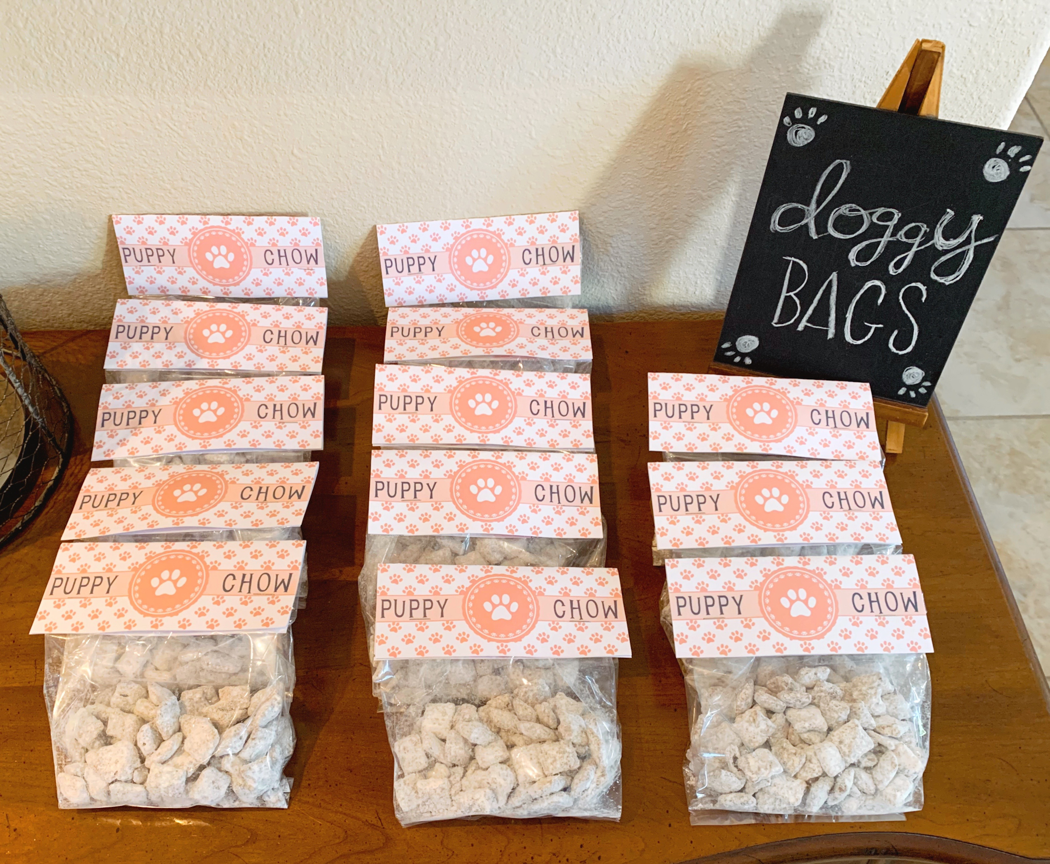 Pepper's 2nd Birthday "Puppy Paw-ty!" Creative party ideas via thinkingcloset.com - How to host a puppy-themed pawty with an adopt a puppy activity fun for all ages! We gave puppy chow doggy bags as our party favor!