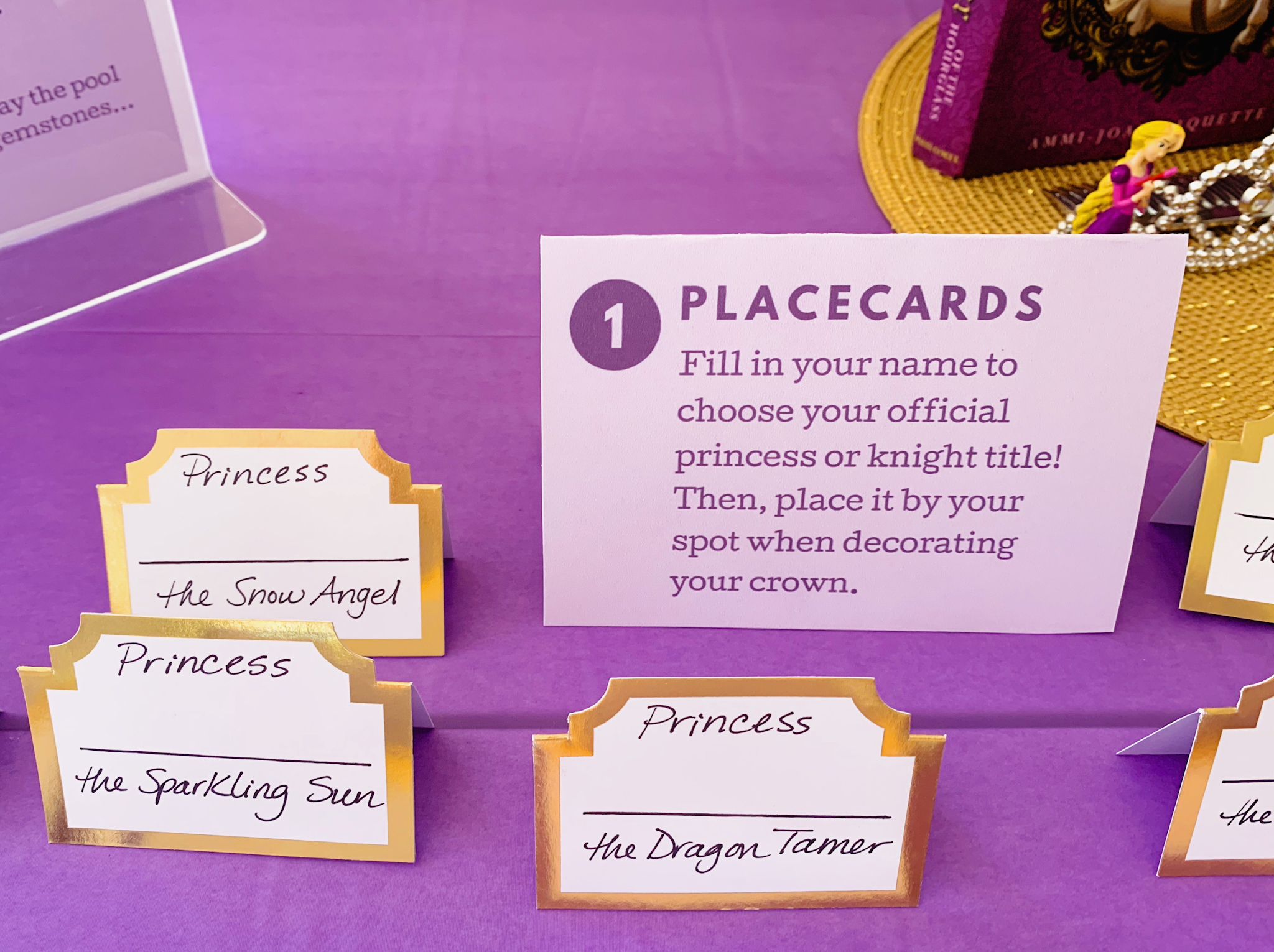 Juniper's "Princesses & Knights" 5th Birthday Pool Party & Royal Golden Birthday Celebration | Creative ideas including a punny invitation, DIY castle backdrop, a golden birthday banner, creative activities for kids of all ages & party favors galore! via thinkingcloset.com