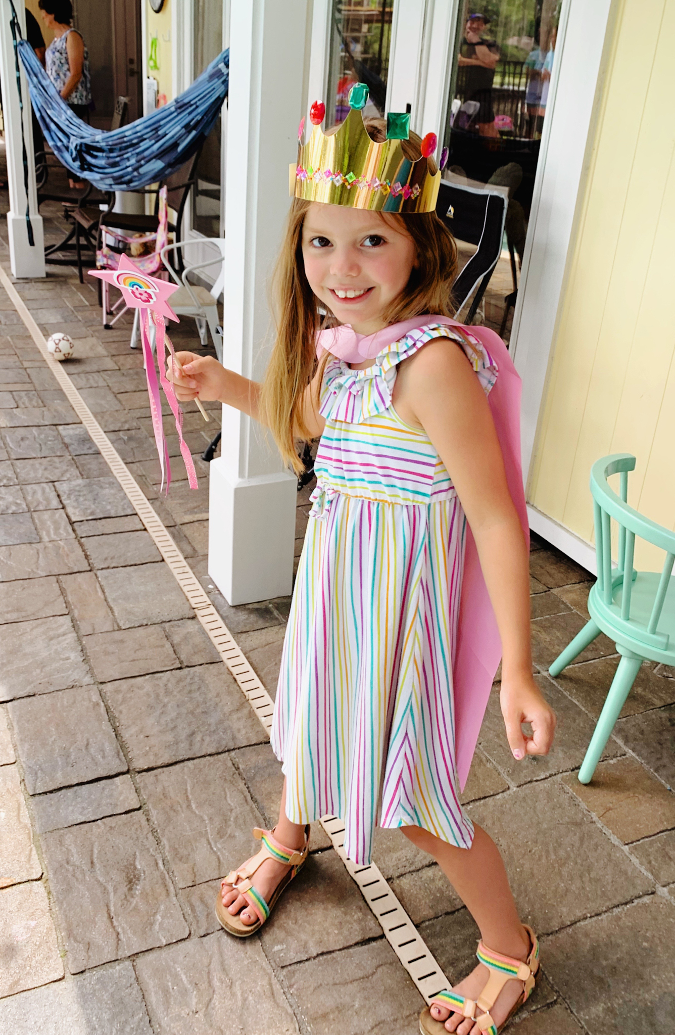 Juniper's "Princesses & Knights" 5th Birthday Pool Party & Royal Golden Birthday Celebration | Creative ideas including a punny invitation, DIY castle backdrop, a golden birthday banner, creative activities for kids of all ages & party favors galore! via thinkingcloset.com
