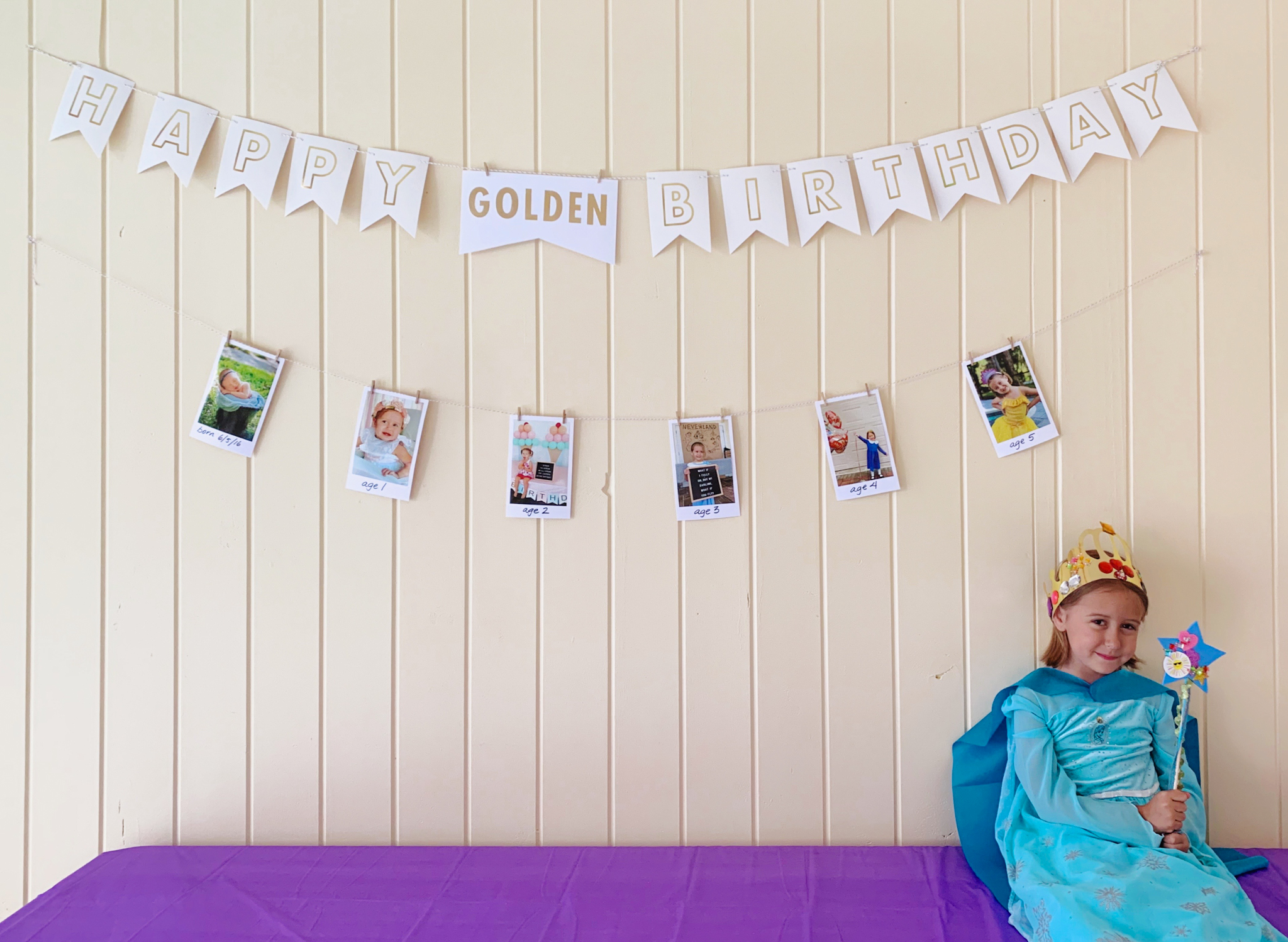 Juniper's "Princesses & Knights" 5th Birthday Pool Party & Royal Golden Birthday Celebration | Creative ideas including a punny invitation, DIY castle backdrop, a golden birthday banner, creative activities for kids of all ages & party favors galore! via thinkingcloset.com
