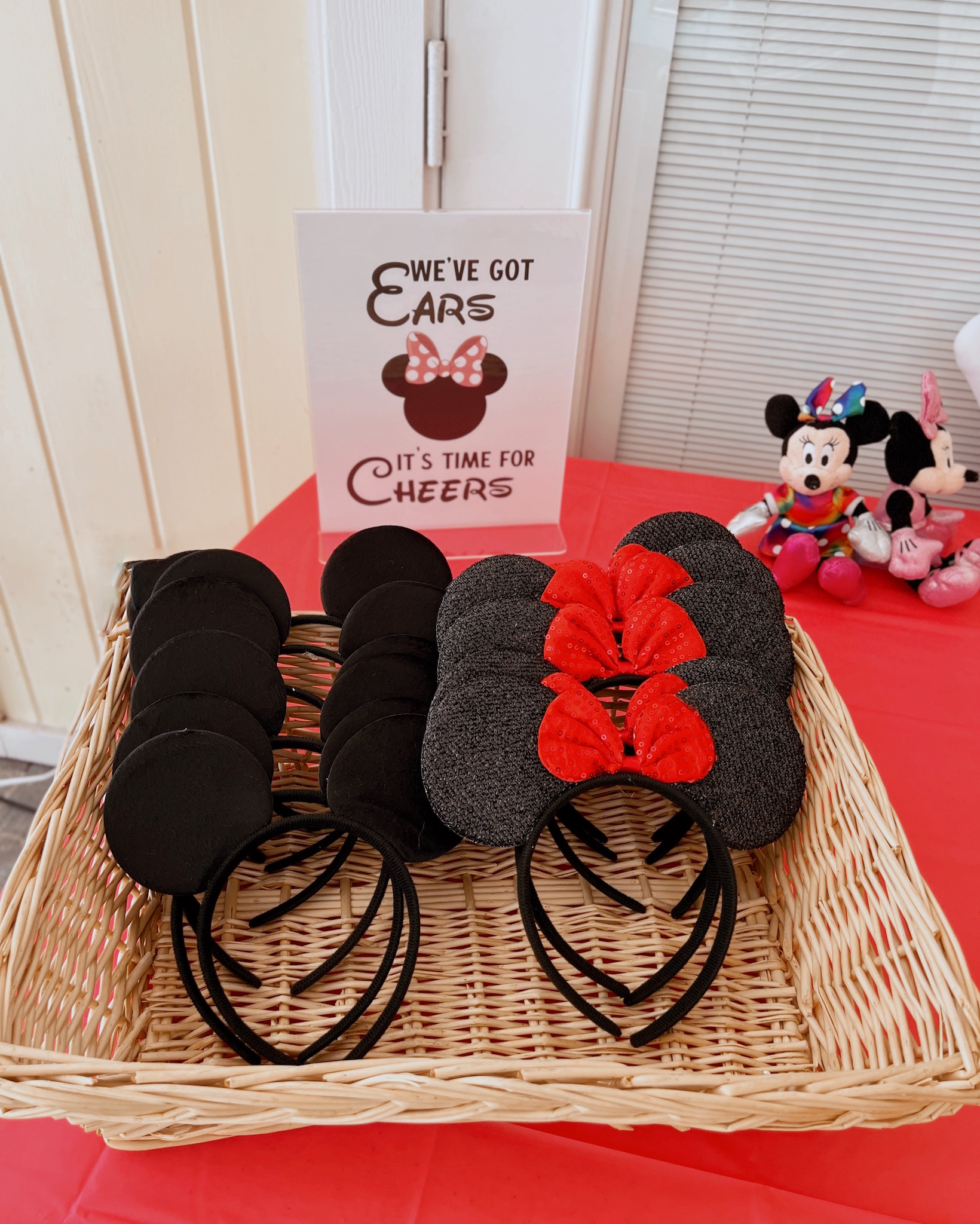 Mouse ear party favors at Pepper's Magical "Mickey & Minnie Mouse" 3rd Birthday Pool Party | Creative ideas for hosting a magical Mickey & Minnie themed birthday bash for your little Mouseketeer with do-able decor, punny snacks, and party games that are fun for all ages! via thinkingcloset.com